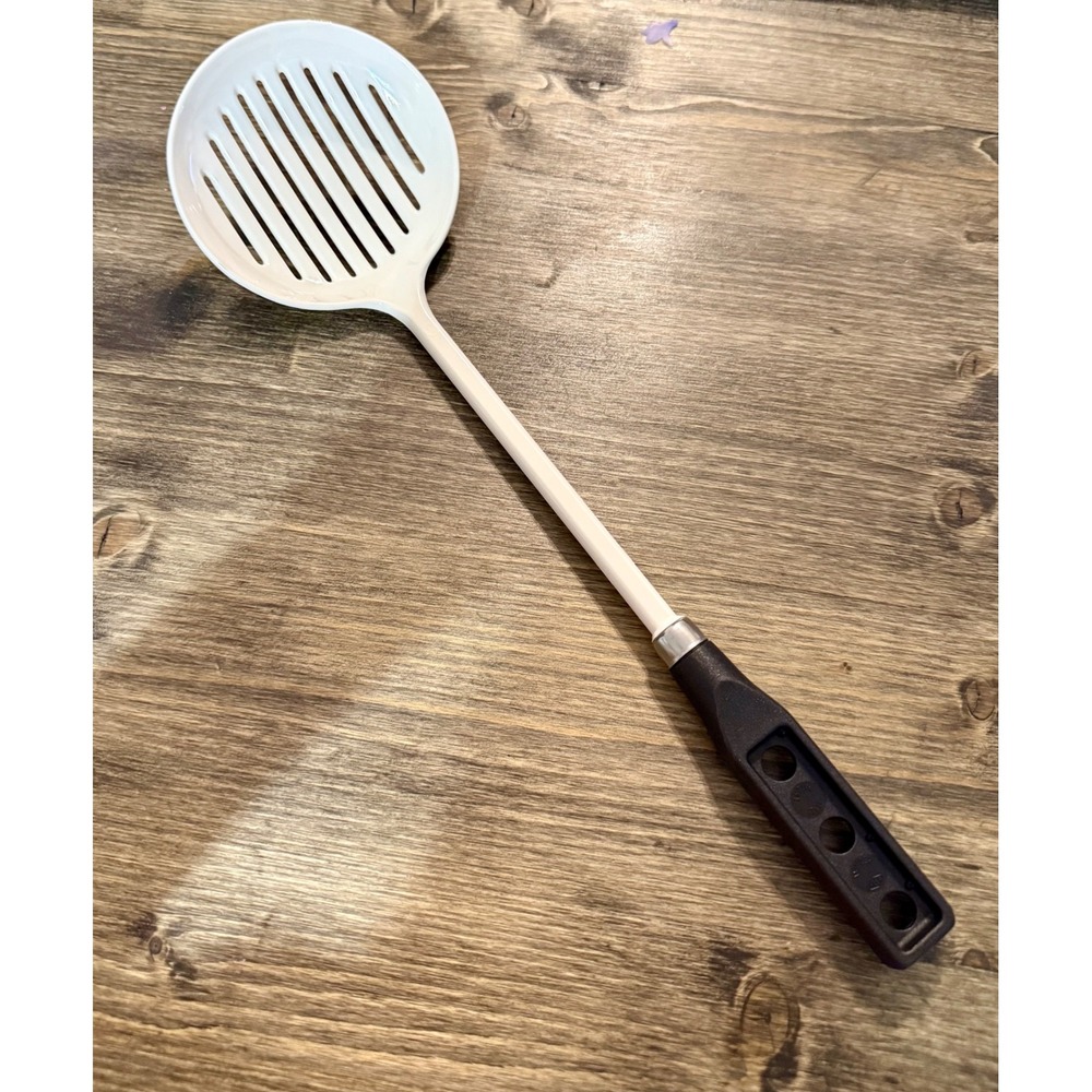 Ekco Slotted Skimmer Spoon Kitchen Tool White Excellent Vintage Nylon Black